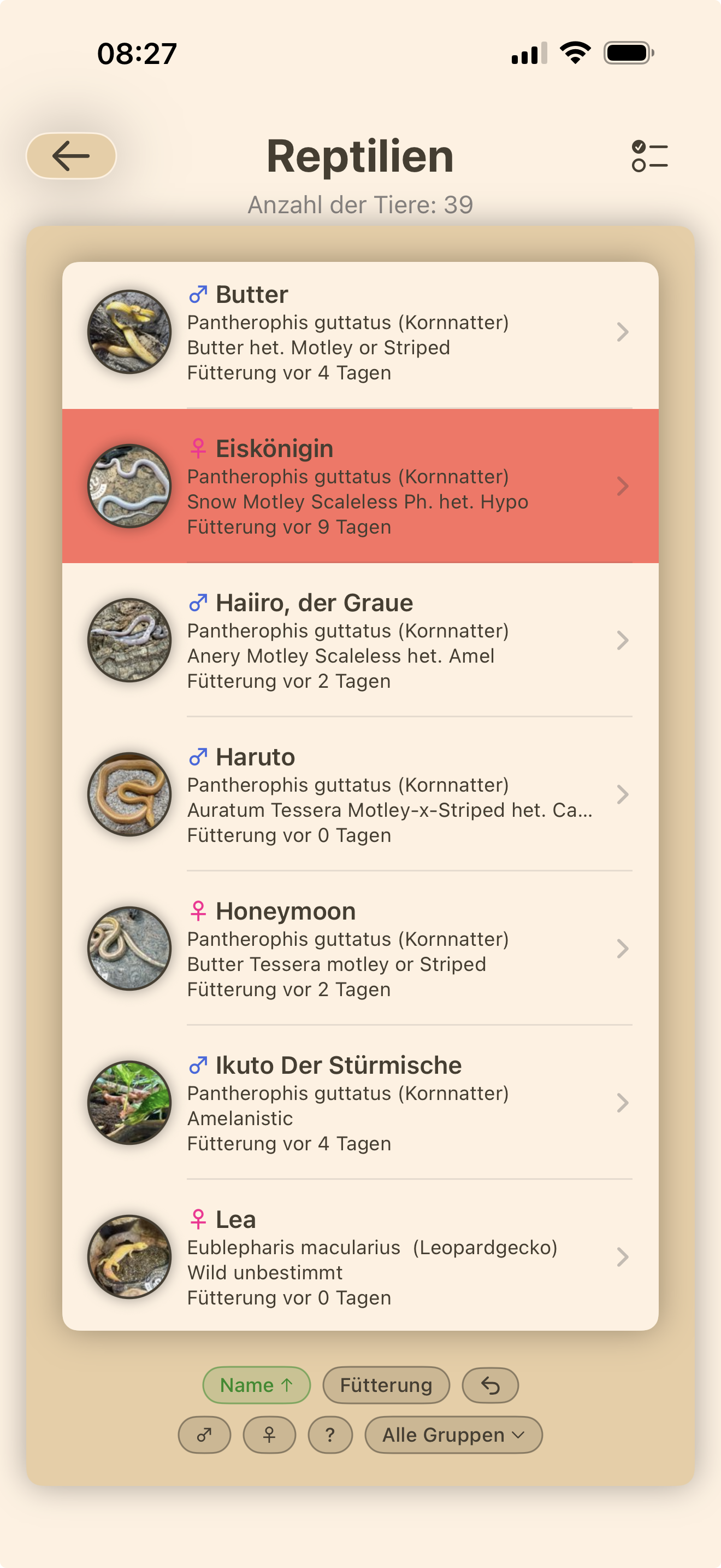Animal list